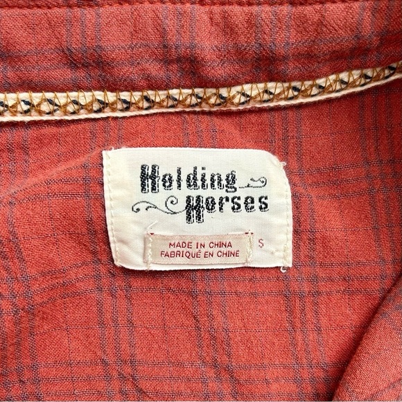 Anthropologie Holding Horses Rust Orange Crushed Velvet Silk Button Down Size S - Picture 12 of 15